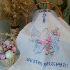 Вышитый рушник  для пасхальной корзины «Голуби» 
