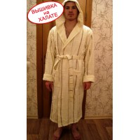 Халат мужской длинный кремового цвета, с воротником, размеры L/XL, 2XL, 3XL, 4XL