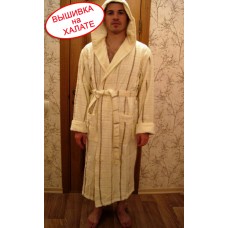 Халат мужской длинный кремового цвета, с воротником, размеры L/XL, 2XL, 3XL, 4XL