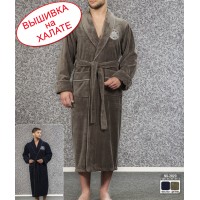 Халат мужской велюровый, цвет хаки - идеальный для именной вышивки. Халат длинный без капюшоном,  размеры S, M, L, XL, 2 XL, 3 XL, 4 XL